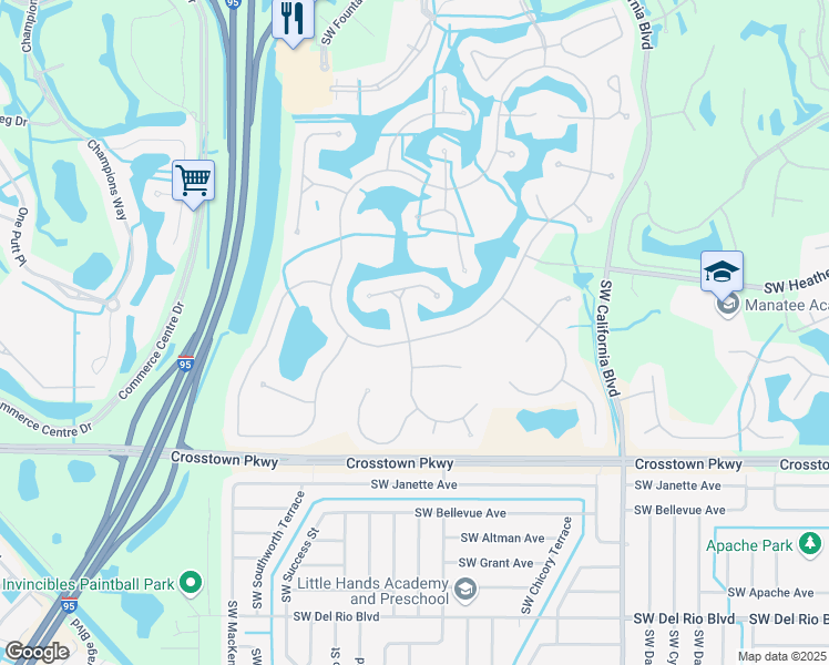 map of restaurants, bars, coffee shops, grocery stores, and more near 668 Southwest Lake Charles Circle in Port St. Lucie