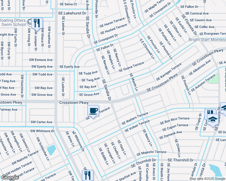 map of restaurants, bars, coffee shops, grocery stores, and more near 1402 Southeast Navajo Lane in Port St. Lucie