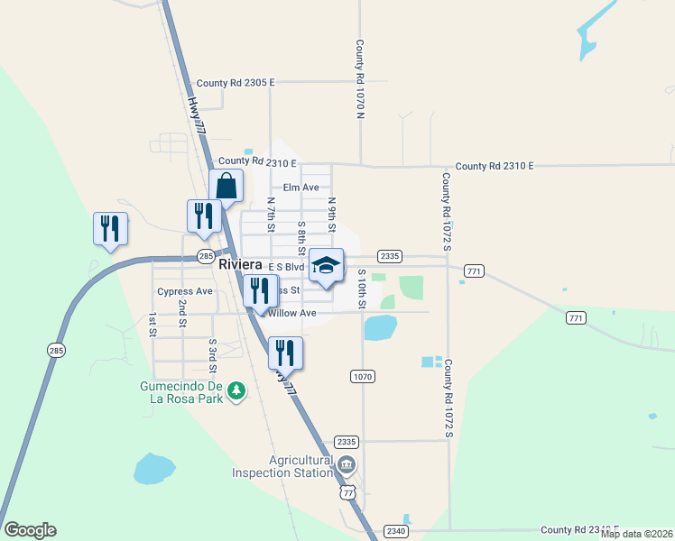 map of restaurants, bars, coffee shops, grocery stores, and more near 203 Seahawk Drive in Riviera