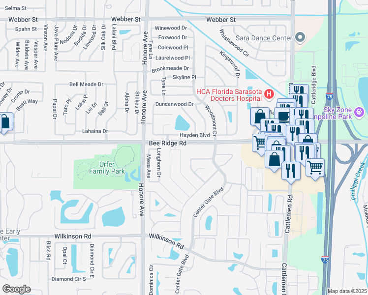 map of restaurants, bars, coffee shops, grocery stores, and more near 3905 Maverick Avenue in Sarasota