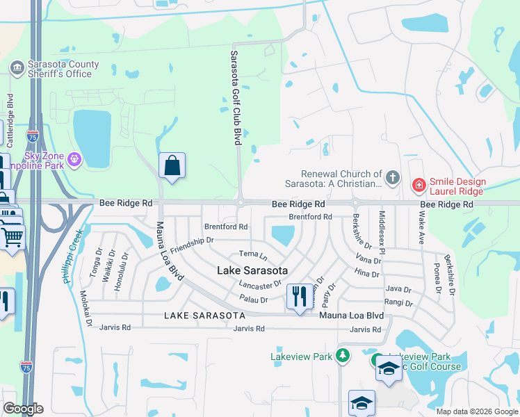 map of restaurants, bars, coffee shops, grocery stores, and more near 6914 Bee Ridge Road in Sarasota