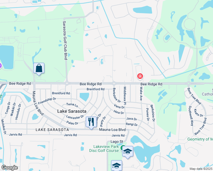 map of restaurants, bars, coffee shops, grocery stores, and more near 7071 Bee Ridge Road in Sarasota