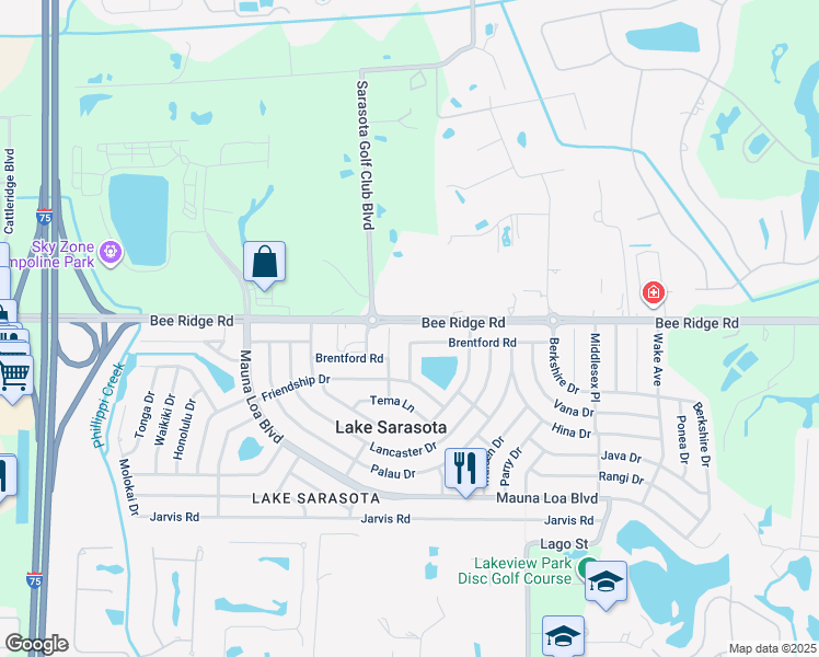 map of restaurants, bars, coffee shops, grocery stores, and more near 6914 Bee Ridge Road in Sarasota