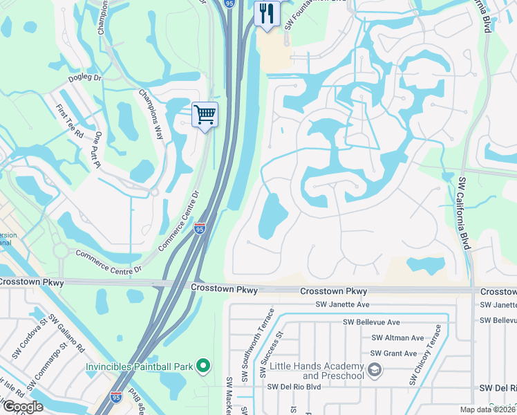 map of restaurants, bars, coffee shops, grocery stores, and more near 865 Southwest Munjack Circle in Port St. Lucie