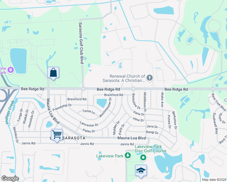 map of restaurants, bars, coffee shops, grocery stores, and more near 7014 Bee Ridge Road in Sarasota