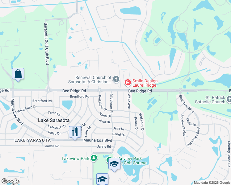map of restaurants, bars, coffee shops, grocery stores, and more near 3907 Middlesex Place in Sarasota