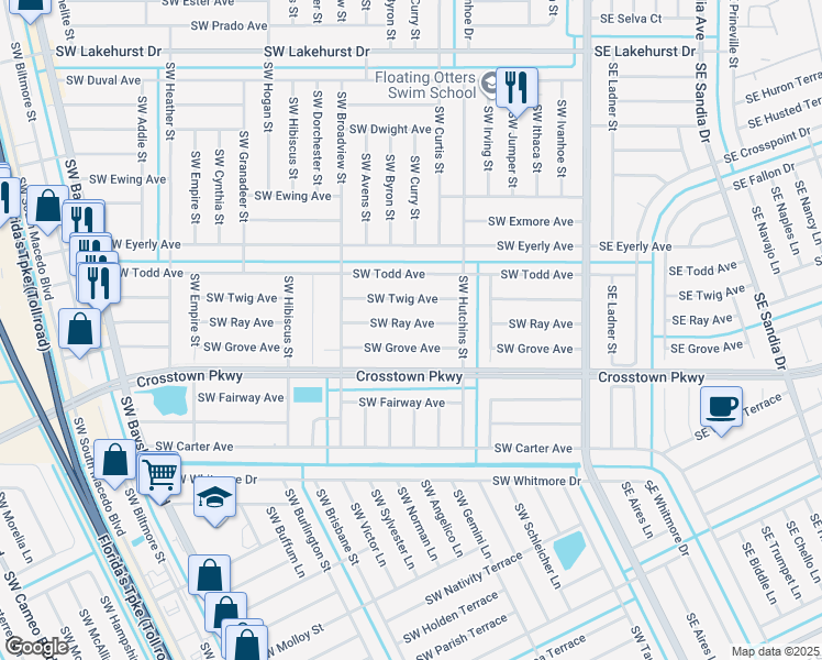 map of restaurants, bars, coffee shops, grocery stores, and more near 286 Southwest Ray Avenue in Port St. Lucie