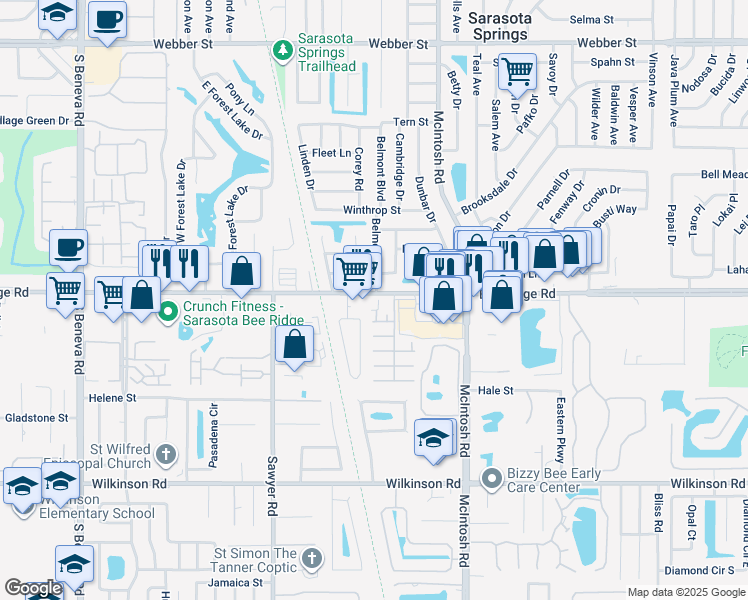 map of restaurants, bars, coffee shops, grocery stores, and more near 4118 Bee Ridge Rd in Sarasota