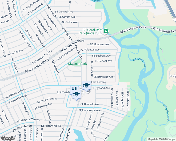 map of restaurants, bars, coffee shops, grocery stores, and more near 1381 Southeast Bayharbor Street in Port St. Lucie