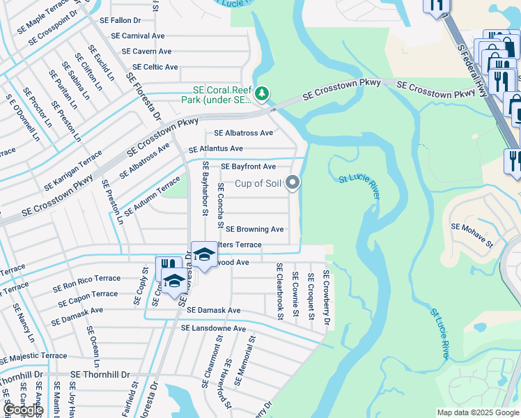 map of restaurants, bars, coffee shops, grocery stores, and more near 955 Southeast Brookedge Avenue in Port St. Lucie