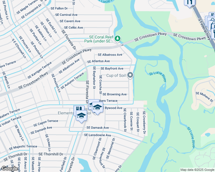 map of restaurants, bars, coffee shops, grocery stores, and more near 919 Southeast Brookedge Avenue in Port St. Lucie