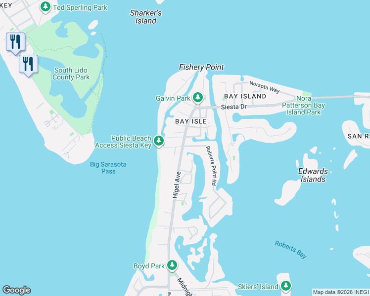 map of restaurants, bars, coffee shops, grocery stores, and more near 3920 Roberts Point Road in Siesta Key