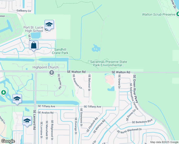 map of restaurants, bars, coffee shops, grocery stores, and more near SE Walton Rd & SE Belcrest St in Port St. Lucie