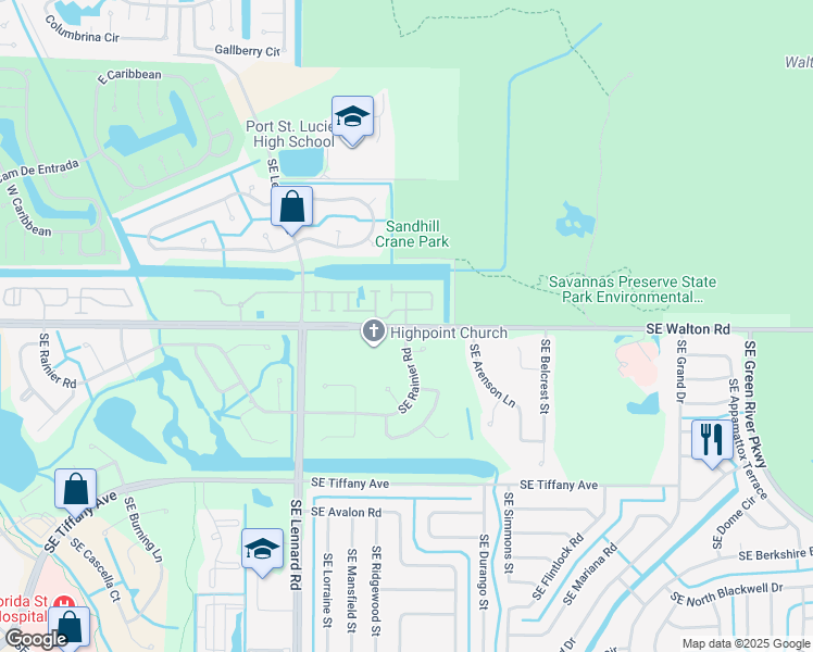 map of restaurants, bars, coffee shops, grocery stores, and more near SE Walton Rd & SE Rainer Rd in Port St. Lucie