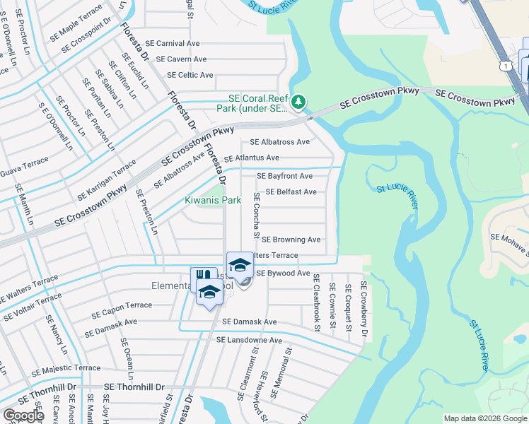 map of restaurants, bars, coffee shops, grocery stores, and more near 919 Southeast Brookedge Avenue in Port St. Lucie