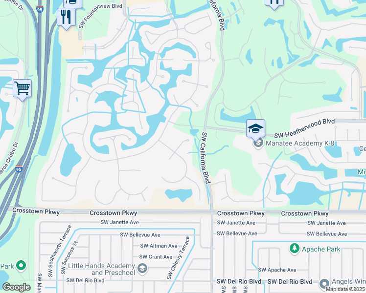 map of restaurants, bars, coffee shops, grocery stores, and more near 735 Southwest Saint Croix Cove in Port St. Lucie