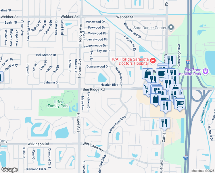 map of restaurants, bars, coffee shops, grocery stores, and more near 3905 Maverick Avenue in Sarasota