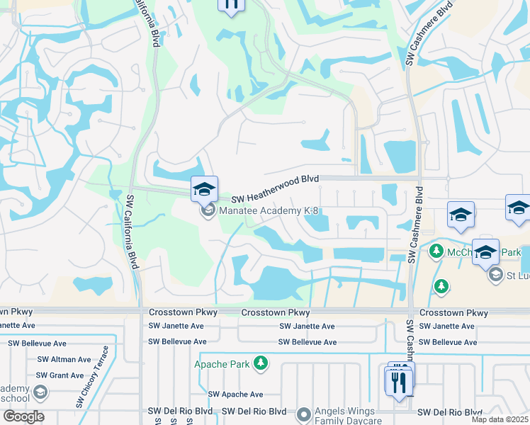 map of restaurants, bars, coffee shops, grocery stores, and more near 411 Southwest Sycamore Drive in Port Saint Lucie