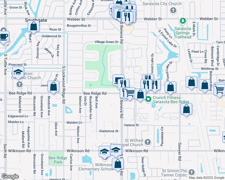 map of restaurants, bars, coffee shops, grocery stores, and more near in Southgate