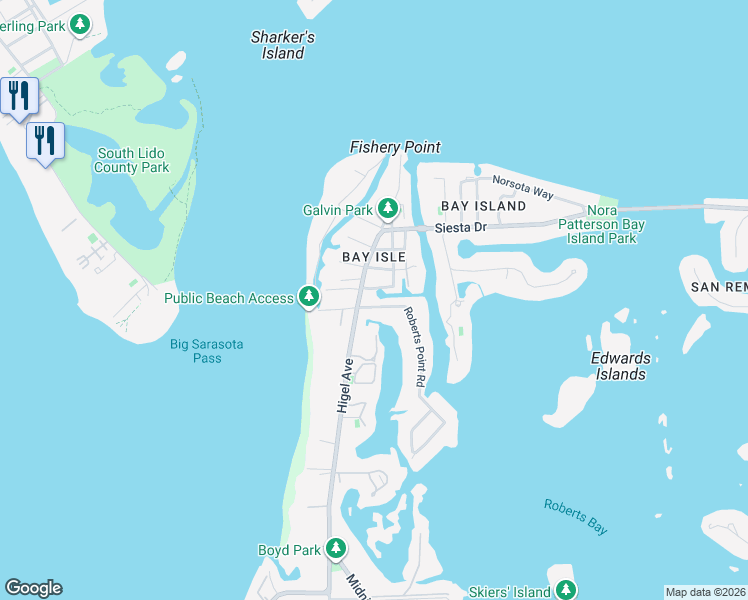 map of restaurants, bars, coffee shops, grocery stores, and more near 3920 Roberts Point Road in Siesta Key