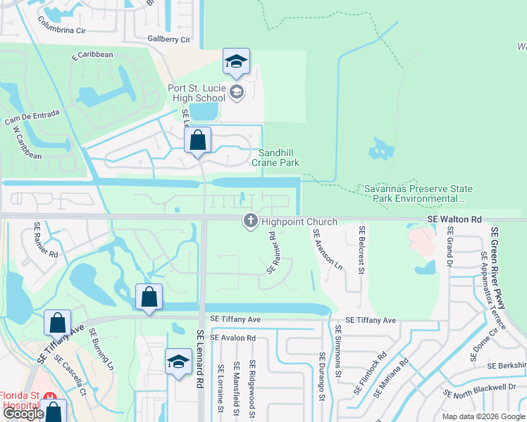 map of restaurants, bars, coffee shops, grocery stores, and more near 2250 Southeast Walton Road in Port St. Lucie