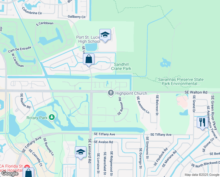map of restaurants, bars, coffee shops, grocery stores, and more near 2296 Southeast Brashford Street in Port St. Lucie