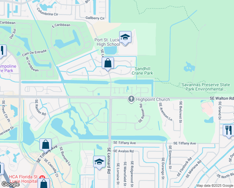map of restaurants, bars, coffee shops, grocery stores, and more near 1302 Southeast Birmingport Court in Port St. Lucie