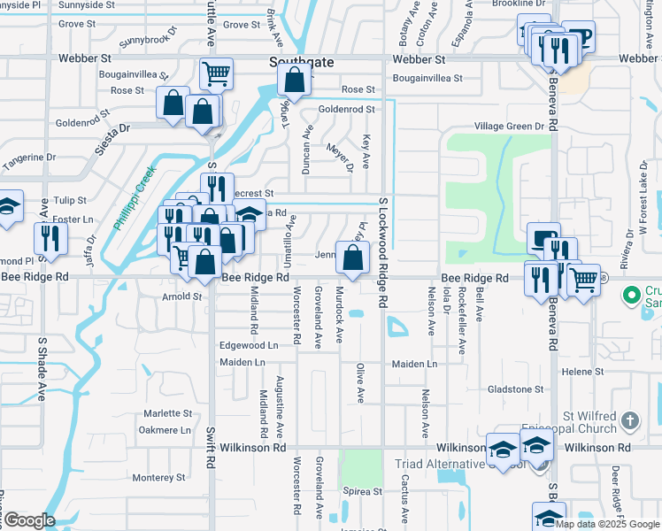 map of restaurants, bars, coffee shops, grocery stores, and more near 3735 Thornton Place in Sarasota