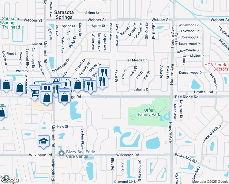 map of restaurants, bars, coffee shops, grocery stores, and more near 3816 Papai Drive in Sarasota