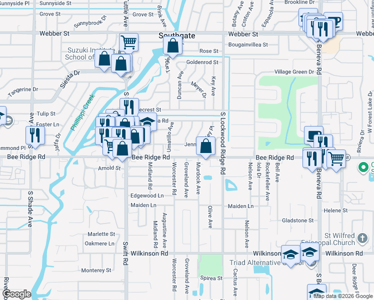 map of restaurants, bars, coffee shops, grocery stores, and more near 3001 Bee Ridge Road in Sarasota