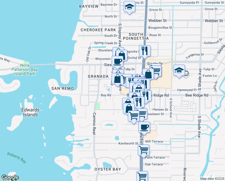 map of restaurants, bars, coffee shops, grocery stores, and more near 3795 Almeria Avenue in Sarasota