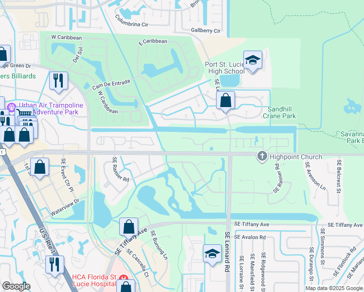 map of restaurants, bars, coffee shops, grocery stores, and more near 2101 Southeast Wild Meadow Circle in Port St. Lucie
