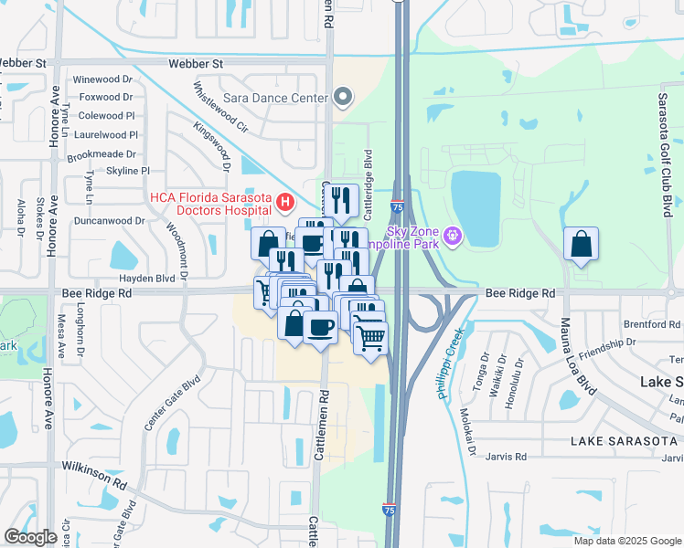 map of restaurants, bars, coffee shops, grocery stores, and more near 3800 Kenny Drive in Sarasota