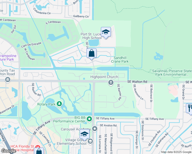 map of restaurants, bars, coffee shops, grocery stores, and more near 1332 Southeast Carrington Court in Port Saint Lucie