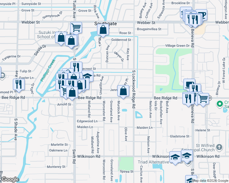 map of restaurants, bars, coffee shops, grocery stores, and more near 3735 Thornton Place in Sarasota