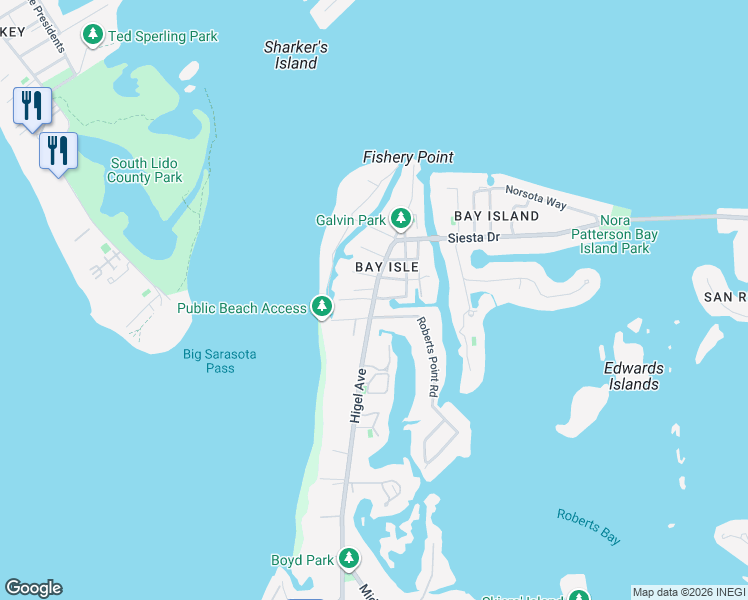 map of restaurants, bars, coffee shops, grocery stores, and more near Garden Lane in Sarasota