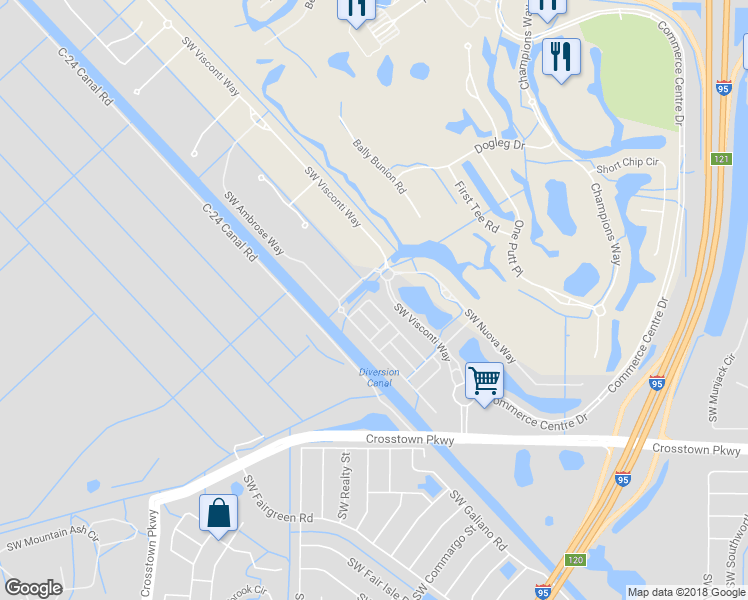 map of restaurants, bars, coffee shops, grocery stores, and more near 10258 Southwest Canossa Way in Port St. Lucie