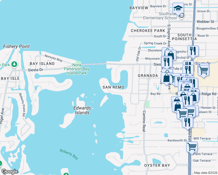 map of restaurants, bars, coffee shops, grocery stores, and more near in Sarasota