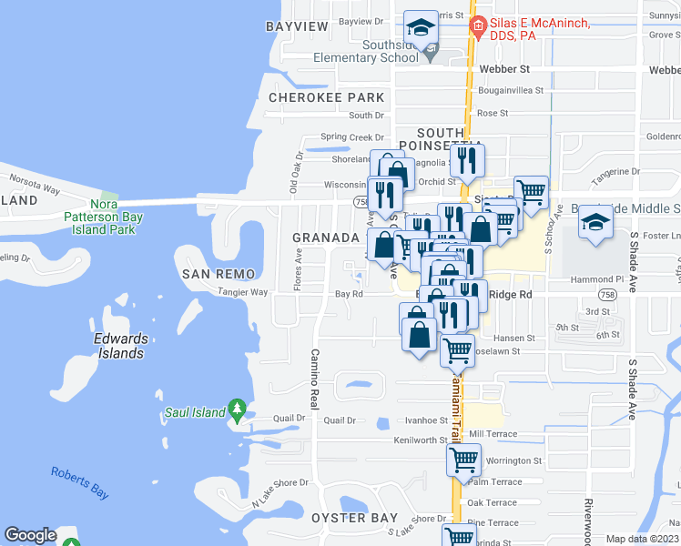 map of restaurants, bars, coffee shops, grocery stores, and more near 1726 Stapleton Street in Sarasota