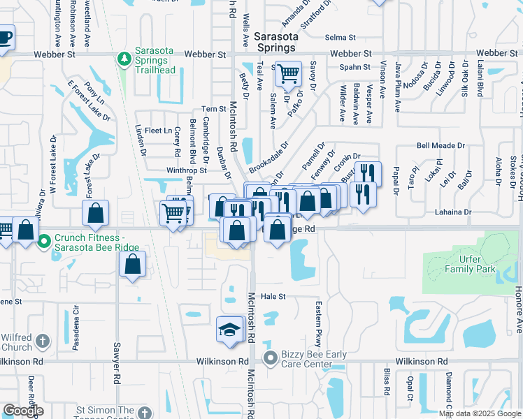 map of restaurants, bars, coffee shops, grocery stores, and more near 2717 McIntosh Road in Sarasota