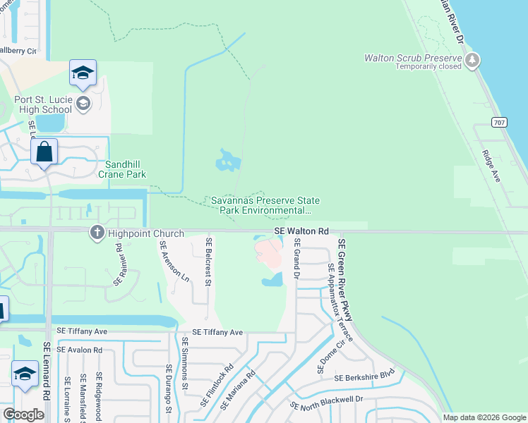 map of restaurants, bars, coffee shops, grocery stores, and more near 2541 Southeast Walton Road in Port St. Lucie