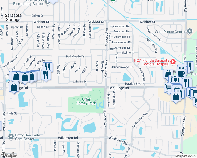 map of restaurants, bars, coffee shops, grocery stores, and more near 3735 Aloha Dr in Sarasota
