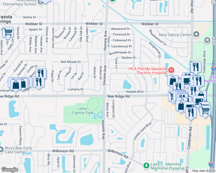 map of restaurants, bars, coffee shops, grocery stores, and more near 3714 Sharondale Dr in Sarasota