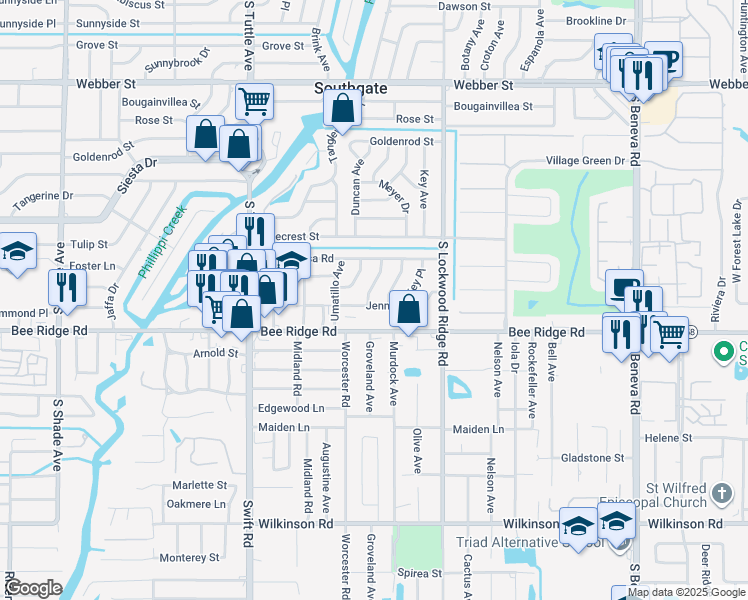 map of restaurants, bars, coffee shops, grocery stores, and more near 3735 Thornton Place in Sarasota