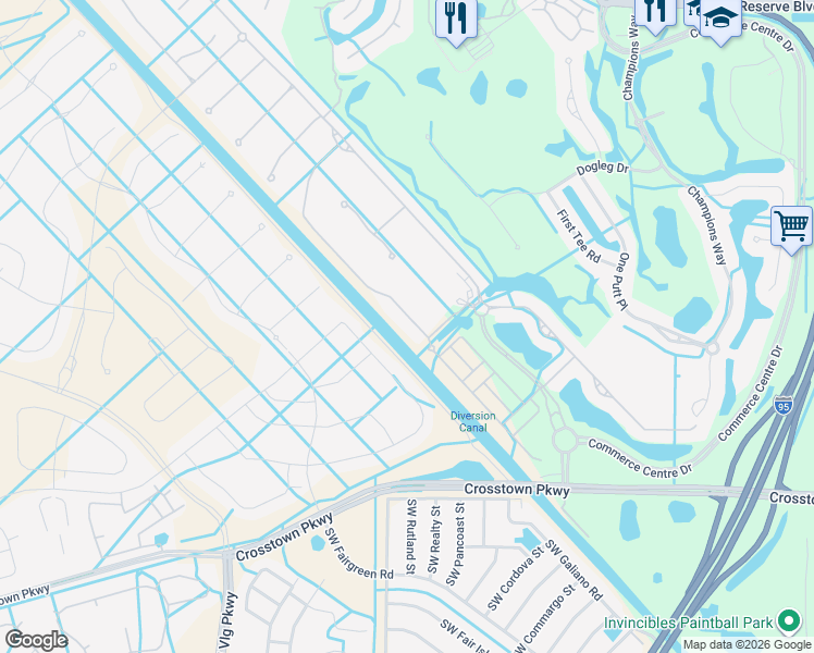 map of restaurants, bars, coffee shops, grocery stores, and more near 17139 Southwest Ambrose Way in Port St. Lucie