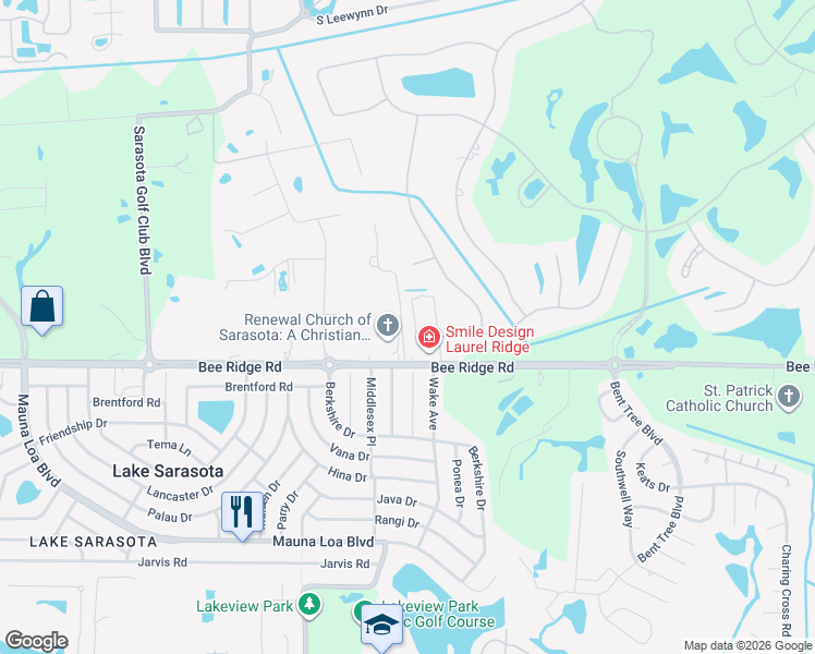 map of restaurants, bars, coffee shops, grocery stores, and more near 3772 Kosten Place in Sarasota