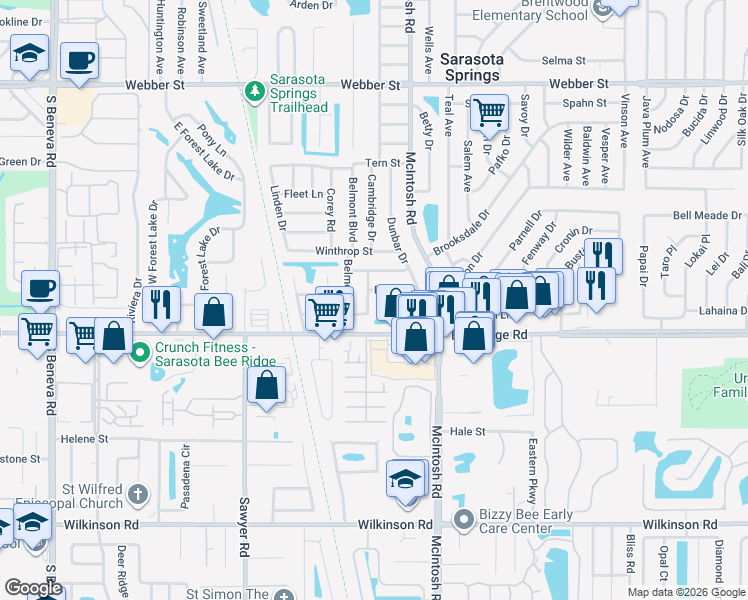 map of restaurants, bars, coffee shops, grocery stores, and more near 3709 Alden Way in Sarasota