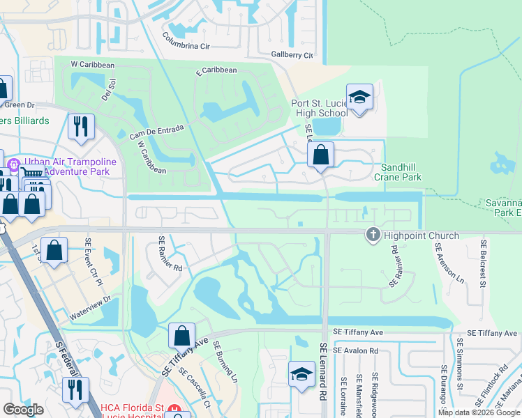map of restaurants, bars, coffee shops, grocery stores, and more near 2082 Southeast Wild Meadow Circle in Port Saint Lucie