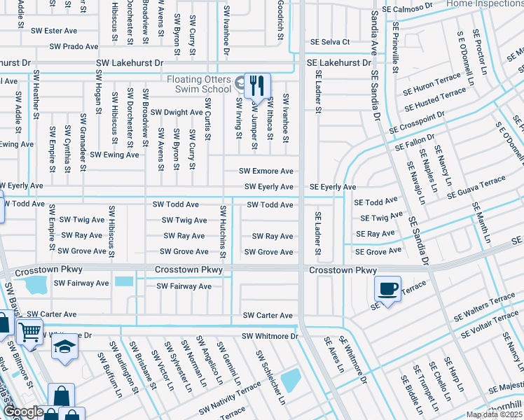 map of restaurants, bars, coffee shops, grocery stores, and more near 164 Southwest Todd Avenue in Port St. Lucie