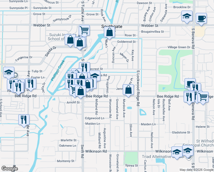 map of restaurants, bars, coffee shops, grocery stores, and more near 3722 Umatillo Avenue in Sarasota